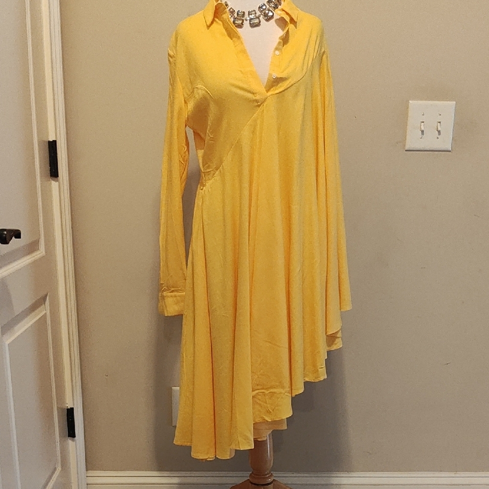 Yellow Asymmetrical High-Low Shirt Dress